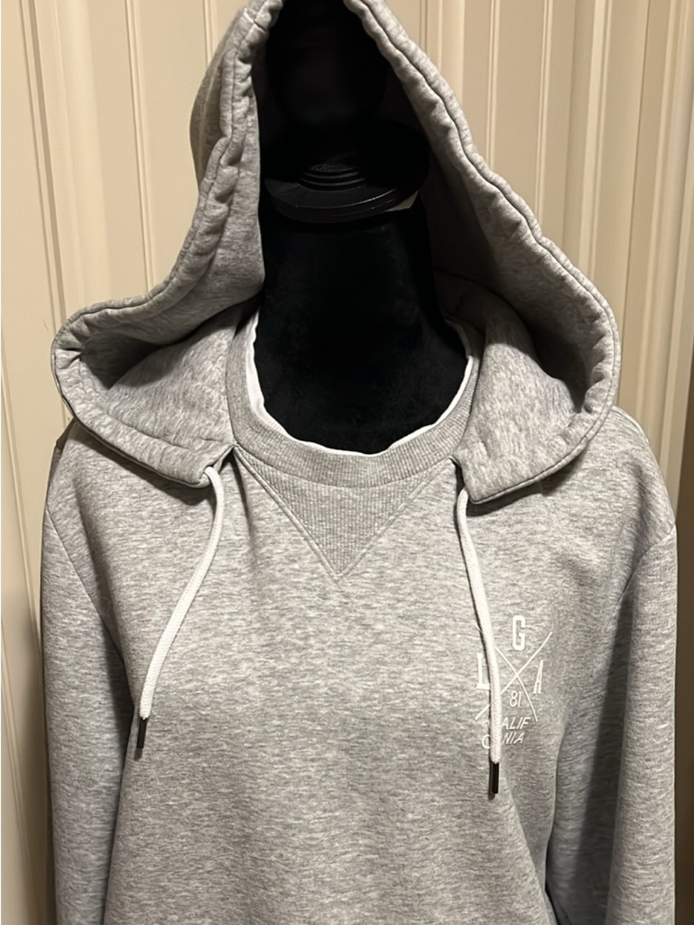 Guess Gray Pullover Hoodie with White Drawstrings